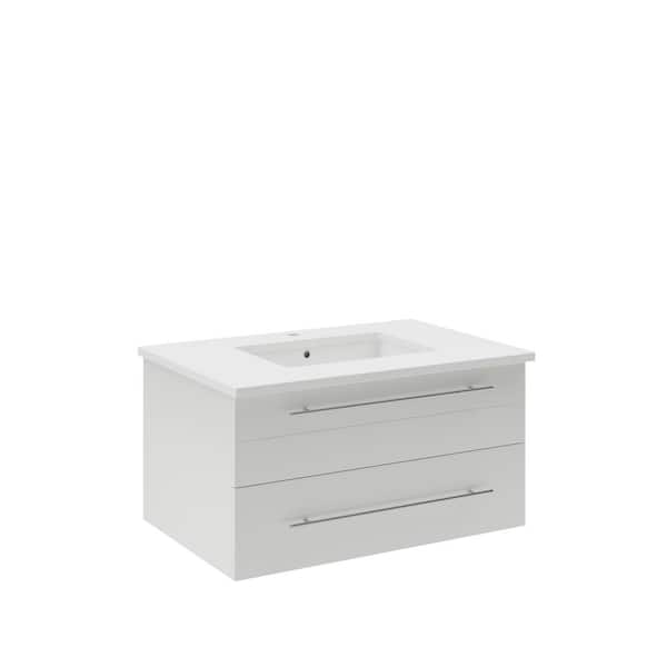 Fresca Lucera 30 in. Single Sink Wall Mount Floating White Bath Vanity with White Quartz Top and Undermount Ceramic Sink