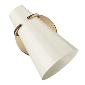 Reeva 1 Light Modern Brass Wall Sconce with Glossy Ecru Shade