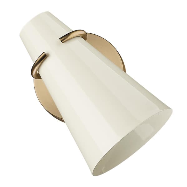 Golden Lighting Reeva 1 Light Modern Brass Wall Sconce with Glossy Ecru Shade