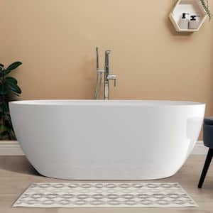 67 in. x 29.5 in. Acrylic Freestanding Bathtub Oval Flatbottom Soaking Tub with Center Drain Free Standing Tub in White