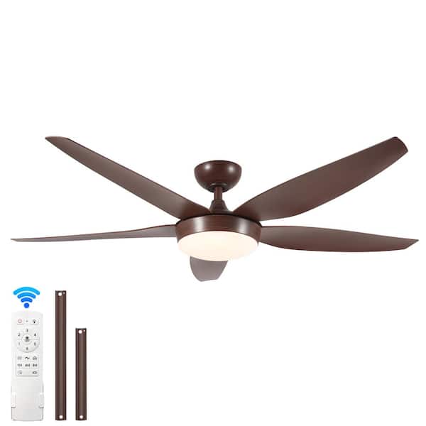56 in. Champagne LED Downrod Mount Standard Ceiling Fan with Remote Control Dimmable 3 ABS Blades Ceiling Fan with Light
