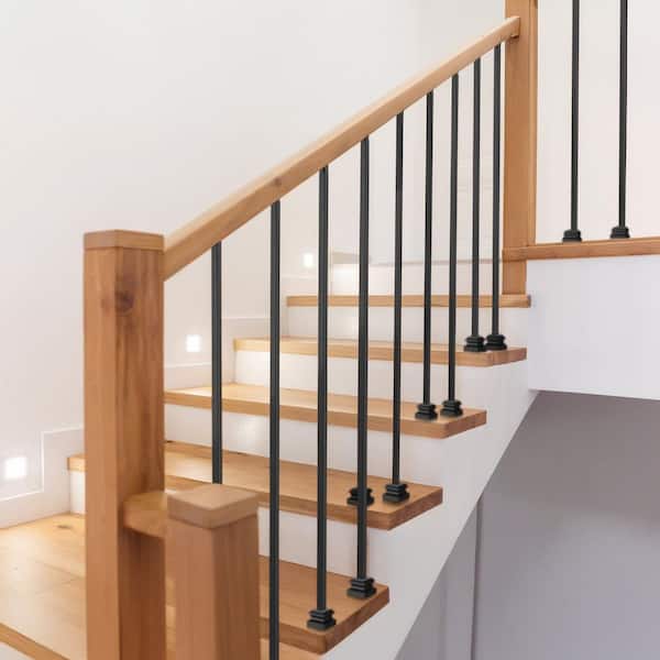 44 in. Stair Balusters 31 Pack Carbon Steel Square Metal Spindles Corrosion-Proof Pre-Drilled Matte Black 0.5 in.