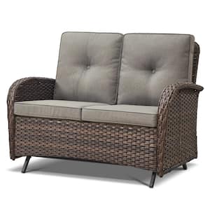 2-Person Wicker Patio Outdoor Glider with Cushion Guard Gray Cushions
