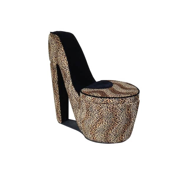 ORE International Black Cheetah Storage Slipper Chair