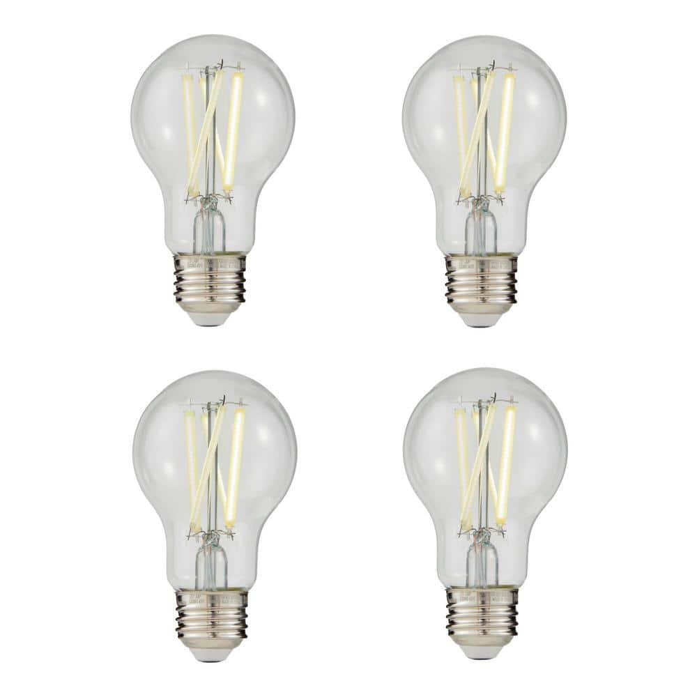 EcoSmart 100-Watt Equivalent A19 Energy Star Dimmable Clear Glass LED Light Bulb True White (4-Pack)