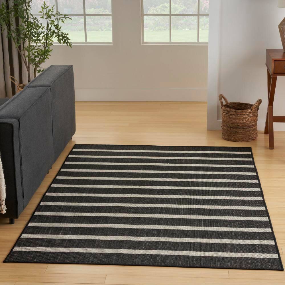 Positano Black Ivory 6' x 9' Flat Woven Stripe Rug