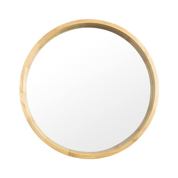 Unbranded 30 in. W x 30 in. H Small Round Wood Framed Wall Bathroom Vanity Mirror in Walnut Natural