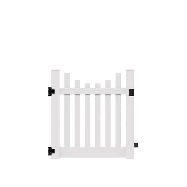 Barrette Outdoor Living Kettle Scallop 4 ft. x 4 ft. White Vinyl Fence Gate