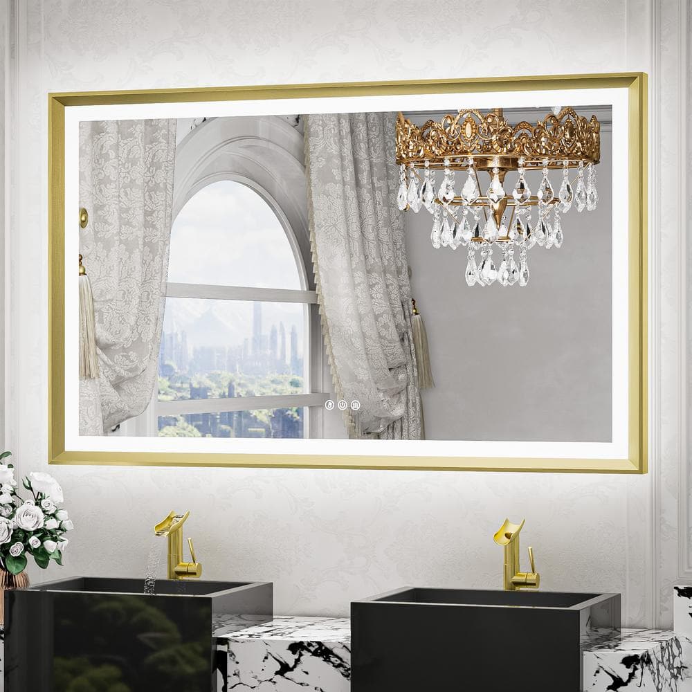 48 in. W x 30 in. H Rectangular Aluminum Framed with 3 Colors Dimmable LED Anti-Fog Wall Mount Bathroom Vanity Mirror -  KeonJinn