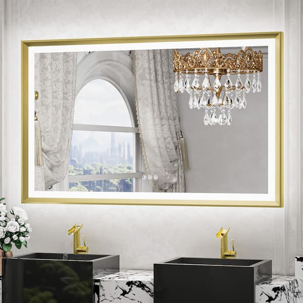 KeonJinn 48 in. W x 30 in. H Rectangular Aluminum Framed with 3 Colors Dimmable LED Anti-Fog Wall Mount Bathroom Vanity Mirror