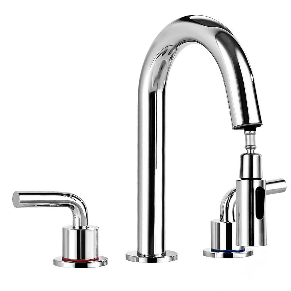 Double Handles 8 in. Widespread Bathroom Faucet 3-Hole with Pull Out Spraye