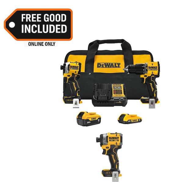 ATOMIC 20-Volt Lithium-Ion Cordless 2-Tool Combo Kit and Cordless Impact Driver w/ 5.0 Ah, 2.0 Ah Batteries and Charger