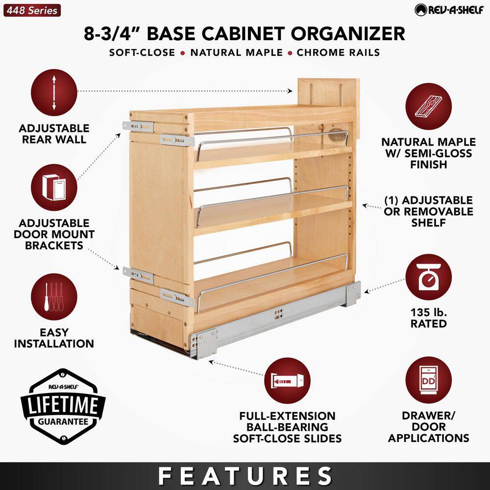 Maple Wood 8-Inch Soft-Close Pullout Cabinet Organizer