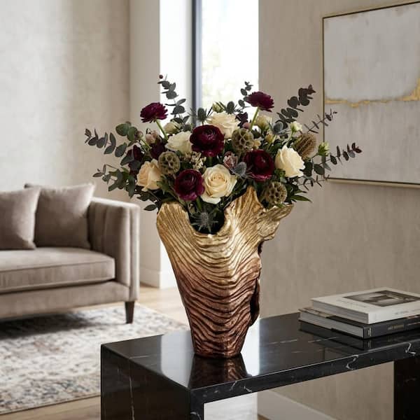 18.75 in. Bronze/Gold Metal Abstract Round Decorative Vase