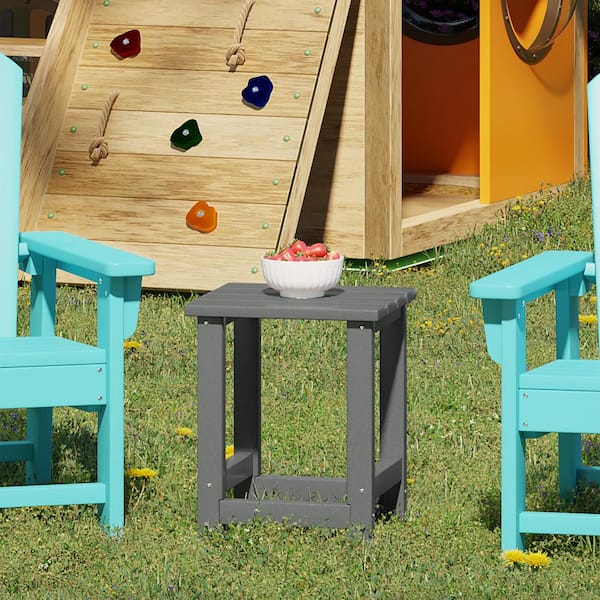 Children's Laguna Outdoor Patio All Weather Fade Resistant Kids Poly Plastic Adirondack Square Side Table in Gray
