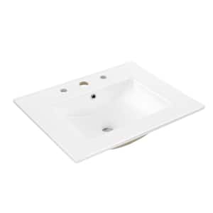 Ancillary 3-Hole 24 in. W x 18.25 in. D Classic Contemporary Rectangular Ceramic Single Sink Basin Vanity Top in White