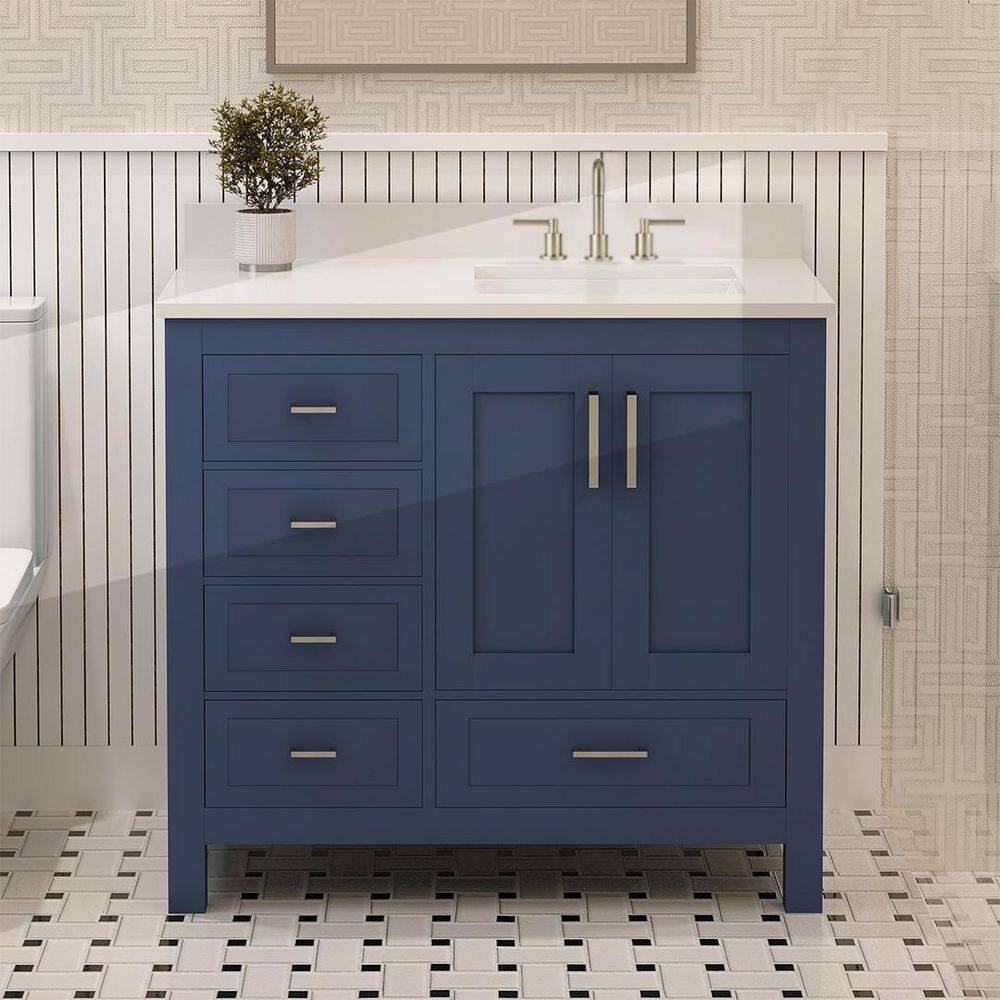 Rooh 36 in. Single Sink Freestanding Navy Blue Bath Vanity with White Quartz Top Assembled price history on PriceWatchPro