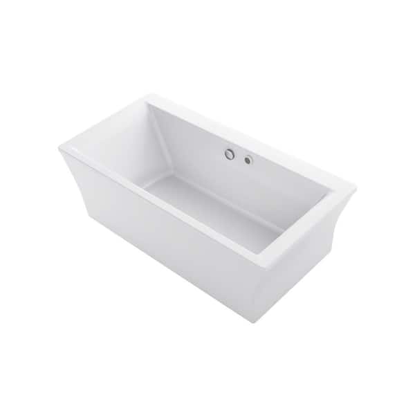 KOHLER Stargaze 72 in. x 36 in. Acrylic Flatbottom Air Bath Freestanding BubbleMassage Bathtub with Fluted Shroud in White