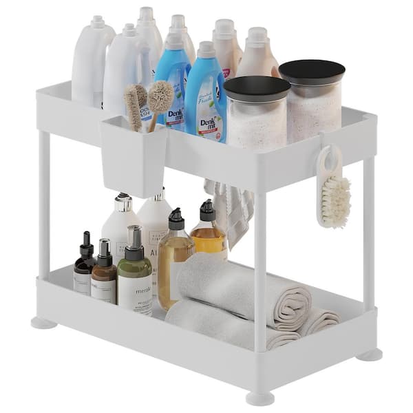 EATEX 2-Tier White Under Sink Organizer Storage Cabinet Basket Drawer