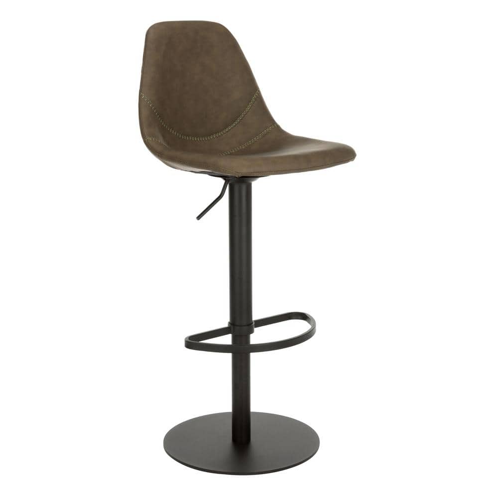 Olive Faux Leather Adjustable Swivel Barstool with Black Metal Base