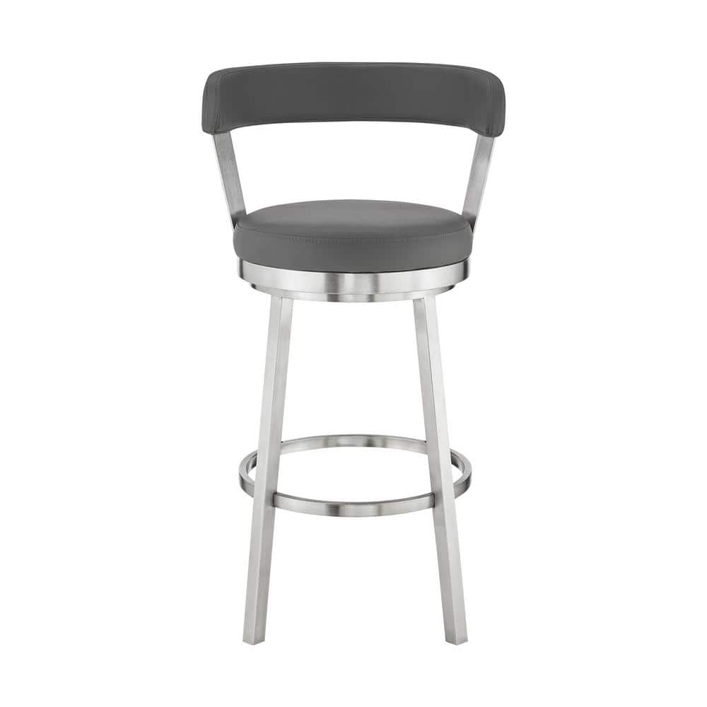 Gray Faux Leather Swivel Counter Stool with Brushed Stainless Steel