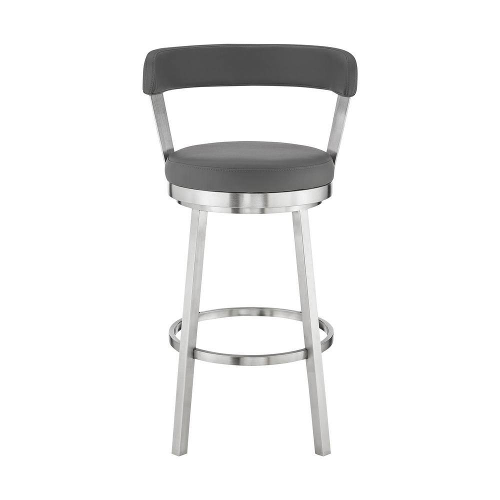 Gray Faux Leather Swivel Counter Stool with Metal Frame
