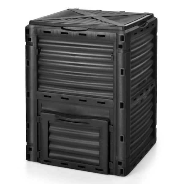 80 Gal. Outdoor Compost Bin with Large Openable Lid and Bottom Exit Door, Black