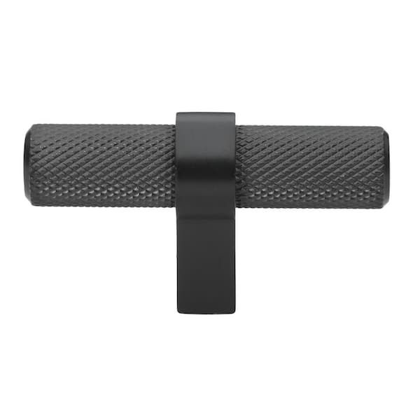 GLIDERITE 2-1/4 in. Matte Black Finish Knurled Steel Cabinet Knob (10-Pack)