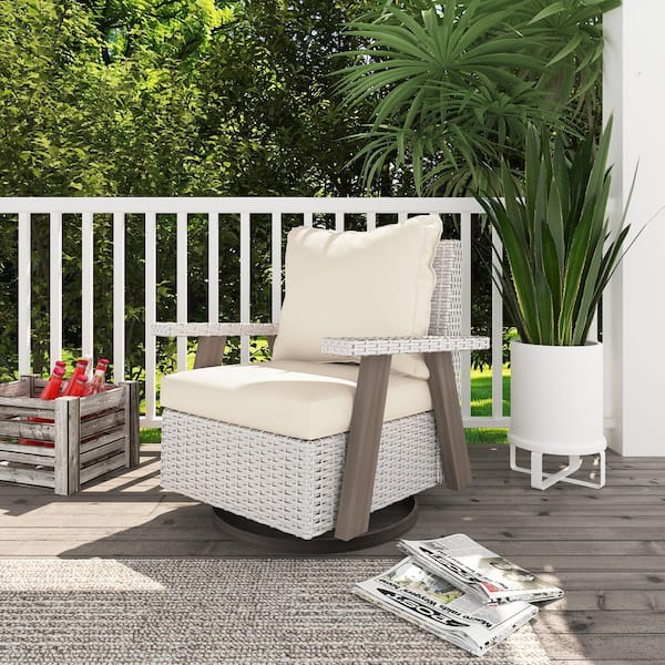 INMITOM Wicker Swivel Outdoor Rocking Chair Lounge Chair with Ergonomic Armrests and Thick Fade-Resistant Cushions