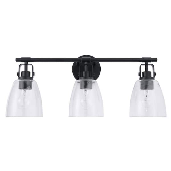 Brilliance 24 in. 3-Light Black Bathroom Vanity Light Cone Glass Shade Wall Sconces