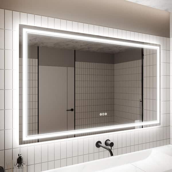 WELLFOR 60 in. W x 36 in. H Rectangular Frameless Wall Mounted Anti-Fog Dimmable LED Bathroom Vanity Mirror