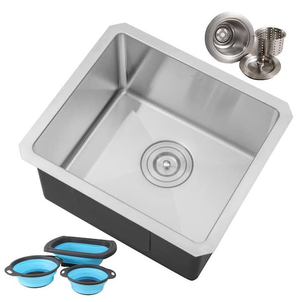 eModernDecor Undermount 16-Gauge Stainless Steel 17 in. x 15 in. x 9 in. Single Bowl Kitchen Sink Combo