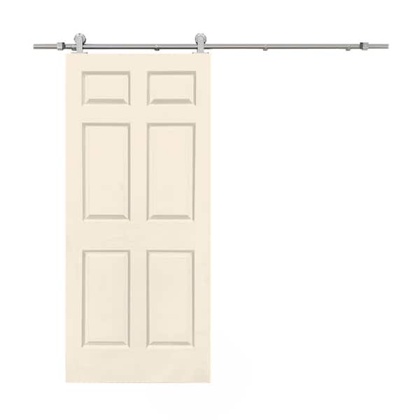 CALHOME 30 in. x 80 in. Beige Stained Composite MDF 6-Panel Interior Sliding Barn Door with Hardware Kit