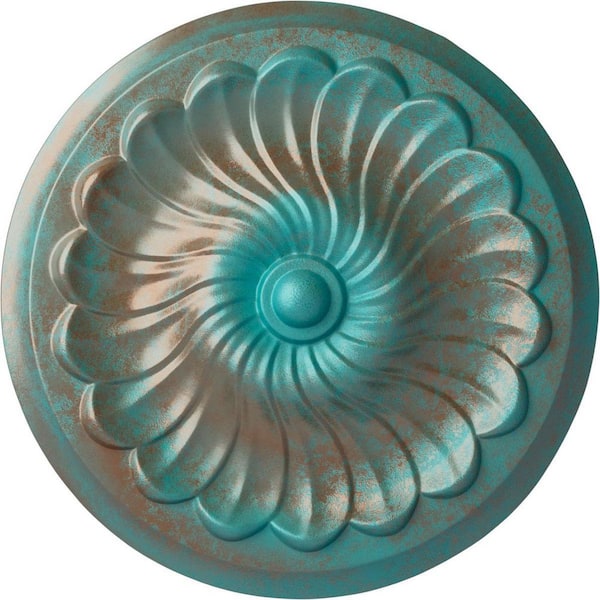 Ekena Millwork 2-1/4 in. x 12-1/4 in. x 12-1/4 in. Polyurethane Flower Spiral Ceiling Medallion, Copper Green Patina