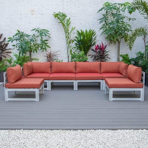 Chelsea 6-Piece Weathered Grey Aluminum Outdoor Patio Sectional with Orange Cushions