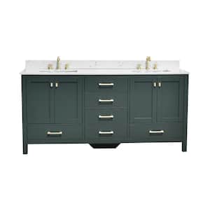 Bath Mist 72 in. W. Double Sink Freestanding Bath Vanity in Green with White Engineered Top