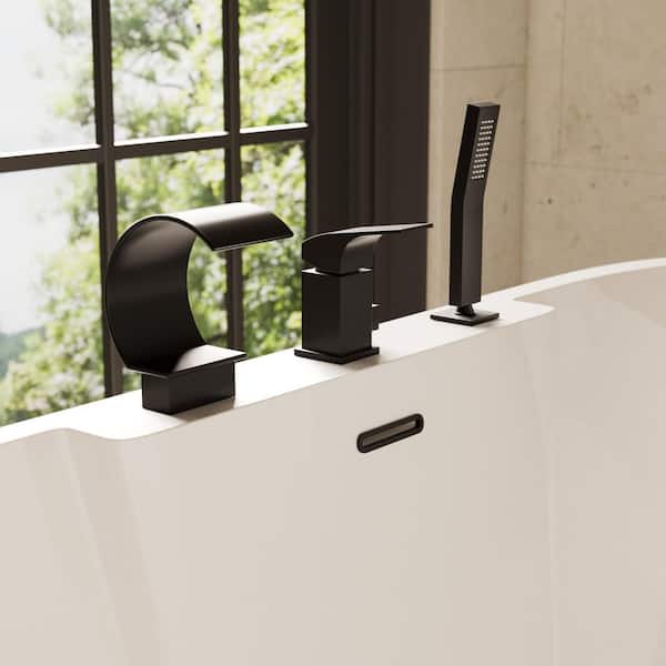 GRANDJOY Waterfall 1-Handle 2-Spray Tub and Shower Faucet 3-Hole Stainless Steel 2.5 GPM in Matte Black Valve Included