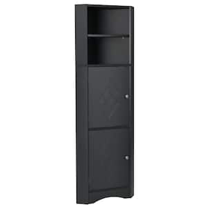 15 in. W x 15 in. D x 61 in. H Black Linen Cabinet Corner Cabinet Bathroom Storage Cabinet with Doors Adjustable Shelves