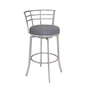Viper 30 in. Bar Stool in Brushed Stainless Steel with Grey Pu upholstery