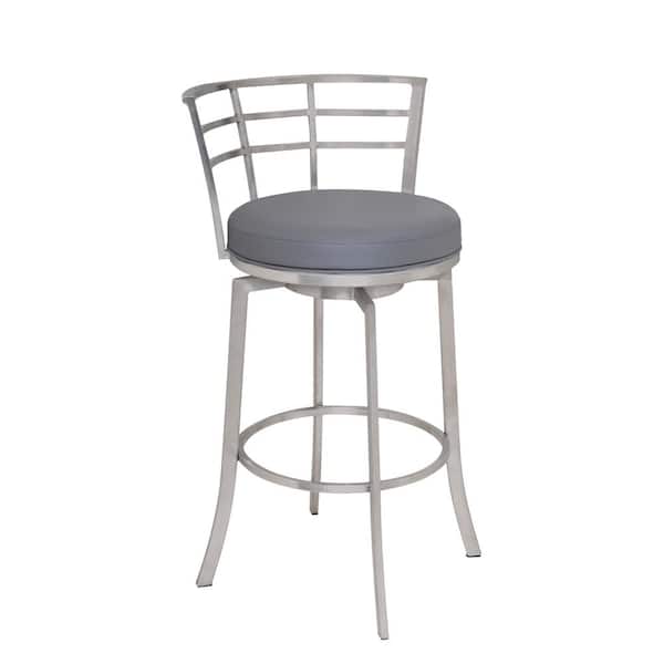 Armen Living Viper 30 in. Bar Stool in Brushed Stainless Steel with Grey Pu upholstery