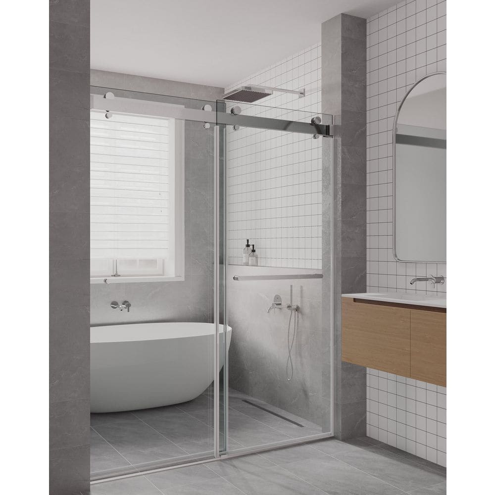 SP Series 44 - 48 in. W x 77 in. H Frameless Double Sliding Glass Shower Door in Chrome with 3/8 in. Low Iron Glass price history on PriceWatchPro