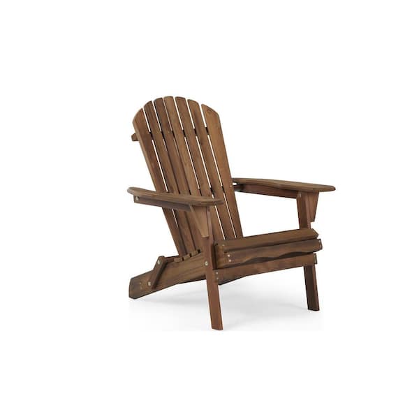 Tunearary Dark Brown Natural Wooden Folding Adirondack Chairs for Garden, Patio, Lawn, Backyard, Semi-Assembled (Set of 2)
