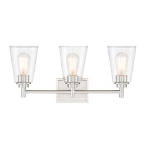 Westin 22.5 in. 3-Light Satin Platinum Modern Industrial Wall Sconce with Clear Glass Shades