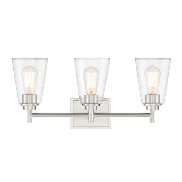 Designers Fountain Westin 22.5 in. 3-Light Satin Platinum Modern Industrial Wall Sconce with Clear Glass Shades