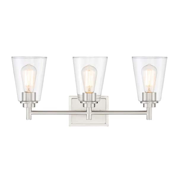 Westin 22.5 in. 3-Light Satin Platinum Industrial Wall Sconce with Clear Glass Shades