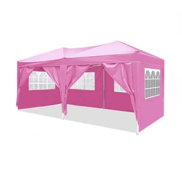 maocao hoom 10 ft. x 20 ft. Pink Pop Up Canopy Outdoor Folding Tent with 6 Removable Sidewalls + Carry Bag + 4pcs Weight Bag