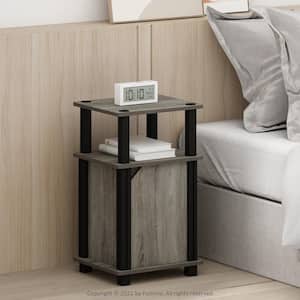 Brahms 13.4 in. French Oak/Black 3-Tier Wood Rectangle End Table with Door