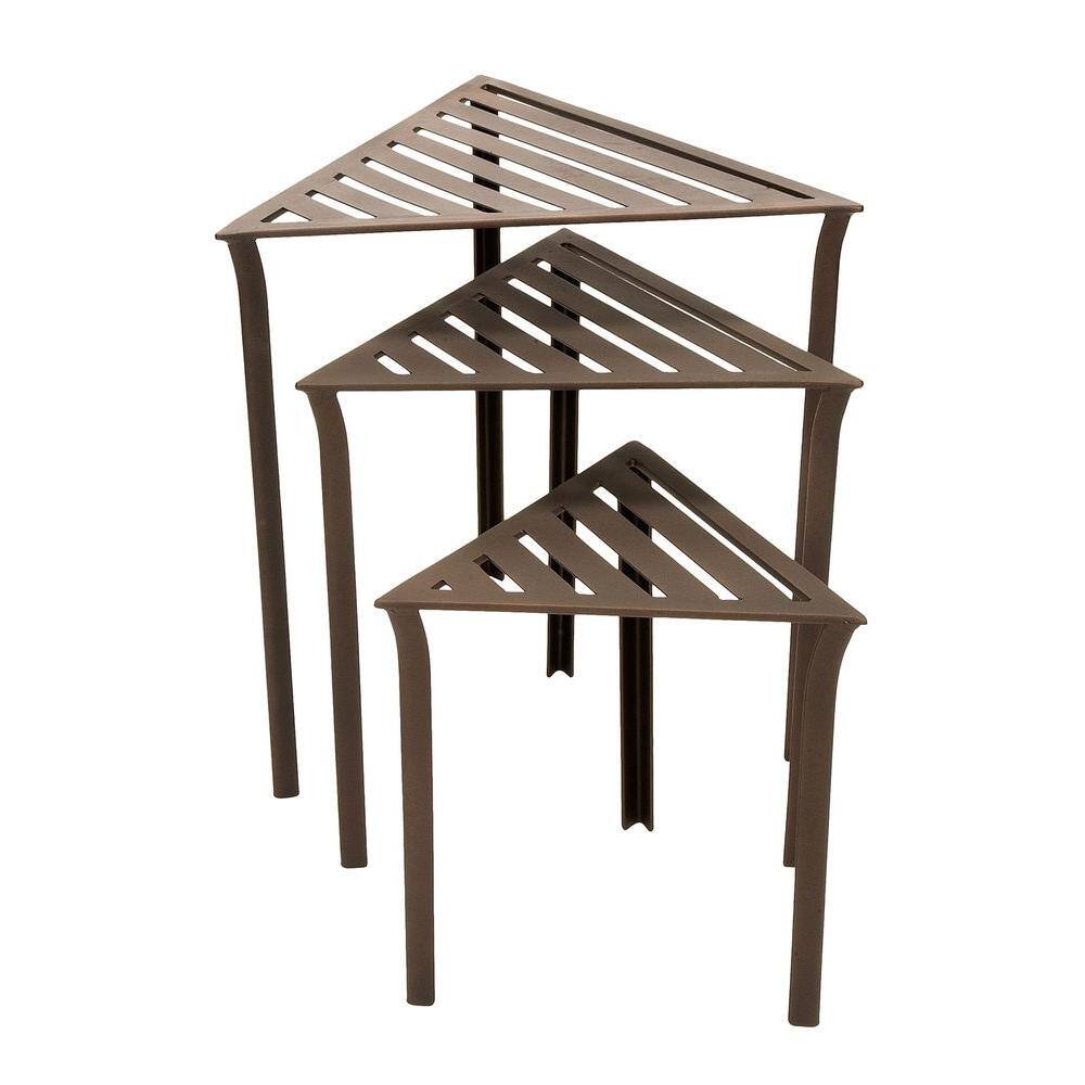 Bronze Triangular Metal Nesting Tables Set of 3