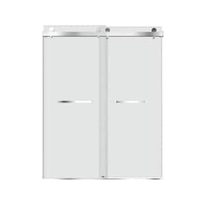 48 in. W x 76 in. H Double Sliding Frameless Shower Door in Brushed Nickel Shower Enclosure with 3/8 in. Clear Glass