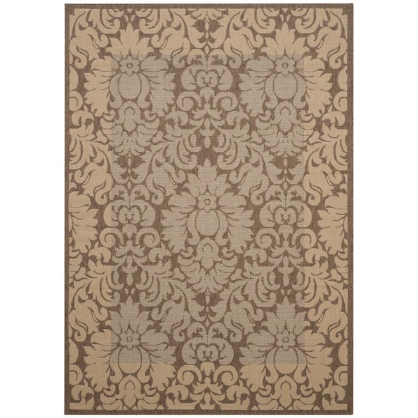 SAFAVIEH Courtyard Brown/Natural 4 ft. x 6 ft. Floral Indoor/Outdoor Patio  Area Rug